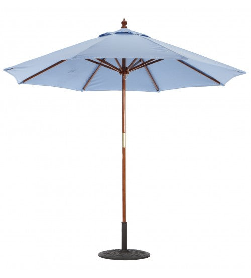 light blue patio umbrella Galtech 9' Wood Market Umbrella With Pulley Lift