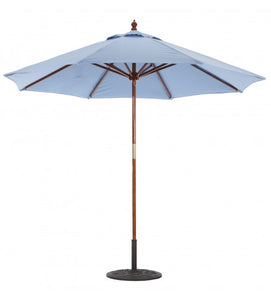 Galtech 9' Wood Light Blue Market Umbrella With Pulley Lift 