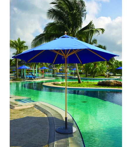 Galtech Blue 9 FT Wood Market Umbrella With Pulley Lift