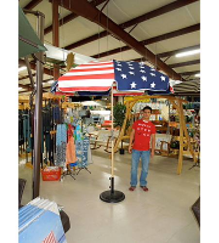 American Flag Commercial Wood Beach Umbrella - 7.5' Round