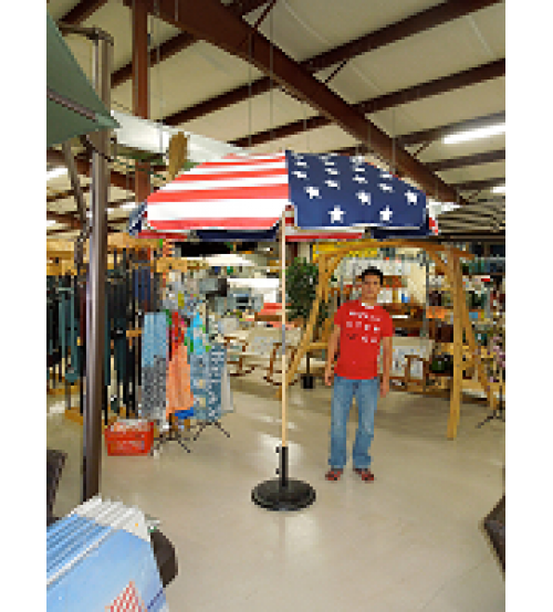 American Flag Commercial Wood Beach Umbrella - 7.5' Round